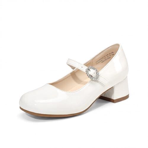 DREAM PAIRS Zapatos de Vestir para Niñas Mary Jane con Tacones Bajos Bombas de Flores para Bodas y Fiestas de Prom para Niños/Adolescentes,Size 35,Blanco,SKPU26003K