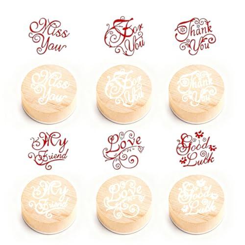 ARYIMYDP 6 Sellos de Madera para Manualidades – Estampillas Redondas con Frases de Felicitación para Tarjetas, Regalos y Álbumes de Fotos