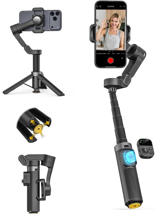 AOCHUAN Estabilizador de cardán para iPhone con reconocimiento Facia, estabilizador para Smartphone con Apertura de trípode con un Solo Clic, Control Remoto y Varilla de extensión de 50 cm, Smart X3