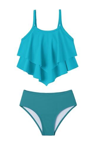 Arshiner Niñas Dos Piezas Traje de Baño con Volantes Niños Verano Conjuntos de Bikini Ajustables Tankini Bikini Set para Niñas 11-12 Años