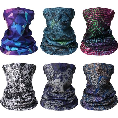 AWUMBUK 6 Piezas Braga Cuello Hombre Mujer, Braga Moto Hombre Bandana Multifuncional Bragas Cuello Elástica Braga de Cuello para Ciclismo Bici Correr