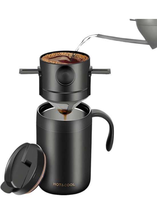 Cafetera para verter sobre la cafetera, aislada, portátil, de acero inoxidable, cafetera, para uso diario, interior, vacaciones, viajes, exteriores, mochileros, coche, fogata