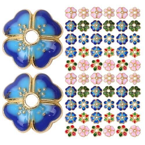 Cabilock 100 piezas de topes para cuentas de flores de esmalte cloisonné de 7 mm – Espaciadores metálicos coloridos para la creación de collares, pulseras y pendientes DIY – Cuentas finales de