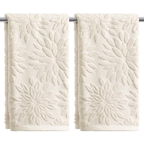 Artoid Mode Juego de 2 toallas de mano beige con estampado floral de dalia 3D para baño, 35 x 75 cm, 100 % algodón, suaves, absorbentes, para decoración de baño