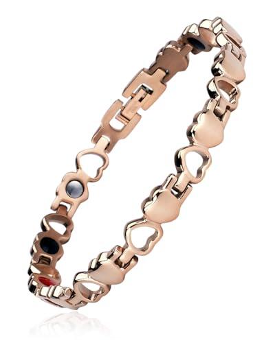 FUGLUS 1Pcs Pulsera Magnética de Cobre, pulsera cobre puro hombre, Pulseras Magnéticas para Mujeres y Hombres (oro rosa)
