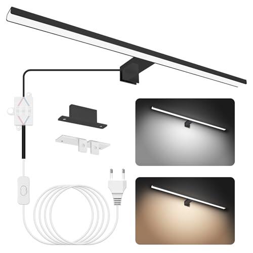NIORSUN LED Lampara Espejo Baño 15W 60cm Temperatura de Color Dual 4000K 6000K, 1500lm Lampara Baño, Apliques Espejo de Baño Impermeable IP44, Se Pueden Instalar en Espejos/Gabinetes/Paredes（Negro）