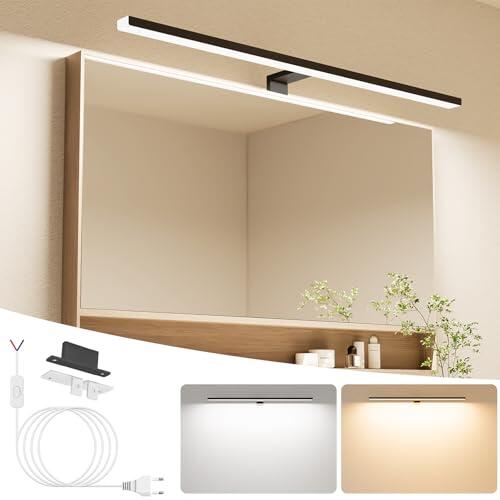 NIORSUN LED Lampara Espejo Baño 18W 80cm Temperatura de Color Dual 4000K 6000K, 2000lm Lampara Baño, Apliques Espejo de Baño Impermeable IP44, Se Pueden Instalar en Espejos/Gabinetes/Paredes（Negro）