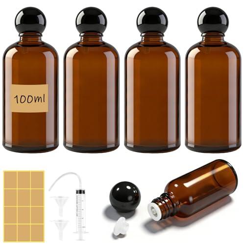 Maxumille 5 Piezas 100ml Botellas de Aceite Esencial Vacías de Vidrio Marrón, Mini Botellas de Cristal Ámbar de 30 Ml con Tapa, Pequeños Recipientes de Aceites Esenciales para Aceite Perfumes