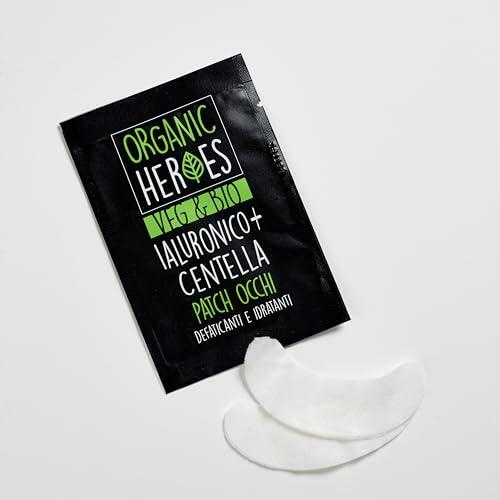 Organic Heroes | Parches para ojos descongestionantes e hidratantes con ácido hialurónico y centella asiática, tratamiento ecológico y vegano. Reducir la hinchazón, ojeras y signos de cansancio.