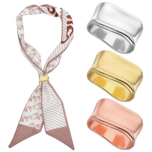DOPENSPI Set de 3 anillos para bufandas para mujer, clips para bufandas de metal dorado y plateado, broche geométrica minimalista, clip para bufanda de seda, accesorios de moda