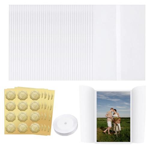 Fundas de Pergamino para Invitaciones, 60 Hojas de Papel Pergamino, 18 x 13 cm Papel Vegetal Translúcido Predobladas, Papel Sulfato, para Invitaciones de Boda e Invitaciones de Cumpleaños