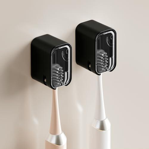 Soporte para Cepillo de Dientes montado en la Pared para baño, Fuerte Soporte Autoadhesivo para Cepillo de Dientes con Tapa, Organizador de Cabezales de Cepillo de Dientes para la Familia, 2 Unidades