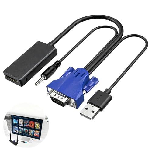 Sylkeov Adaptador VGA a HDMI con Audio 1080P - Convertidor VGA a HDMI para PC y Laptop a Monitor o TV, Soporte de Audio y Alimentación USB, Compatible con Proyectores y HDTV