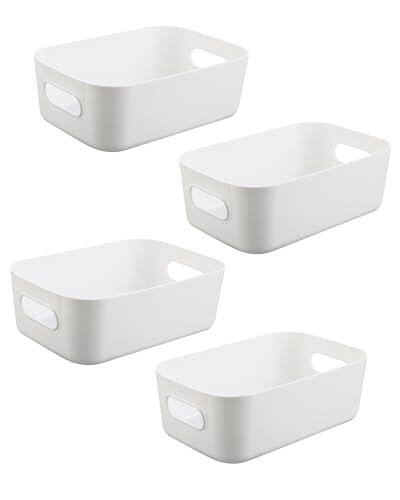 Cajas de almacenaje blancas 4 unidades – Cajas organizadoras & organizer box, cajas pequeñas de plástico, cajas apilables para cocina, armario y baño (20 × 14 × 7 cm), almacenaje y organización