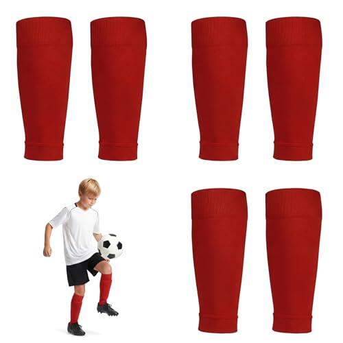 Nhgkju Calcetines de fútbol para niños, 3 pares, elásticos, sin calcetines ni tubos, calcetines deportivos, transpirables para niños y niños, ideales para fútbol, baloncesto, ciclismo, correr (rojo)