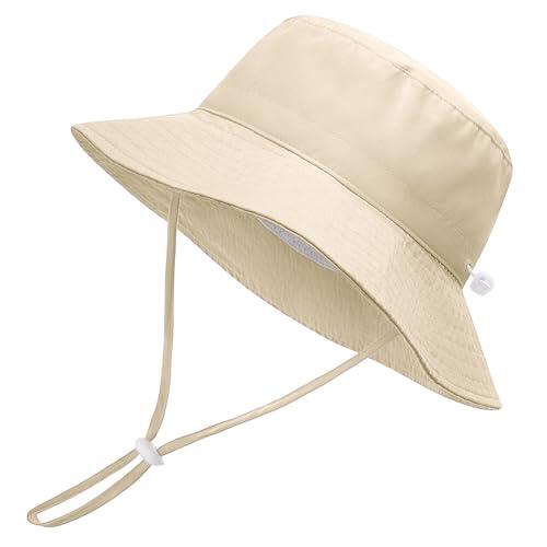 Xnova Sombrero de Sol para Bebé Niña Niños, UPF 50+ Gorro Verano de Pescador ala Ancha Ajustable Sombreros Plegable Bucket Hat Protección Solar (Beige, S(Sombrero Circunferencia: 48-50cm))