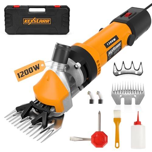 KEXSLARR 1200W Esquiladora Ovejas Profesional, Maquina Esquilar Ovejas 6 Velocidades 3200 RPM, Incluye Manual Español y Kit Completo con Maletín, Cortapelos Eléctrico para Cabras Alpacas (Orange)