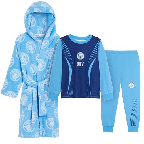 MANCHESTER CITY Pijama para niños + bata con capucha de 3 piezas, bata de fútbol + conjunto de pijama, Ciudad De Manchester, 13 Years