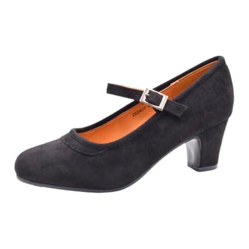PASARELA - Zapatos de Baile Flamenco de Piel Vegana de Ante con Clavos para Mujer Color Negro Antelina Mujer Color: Black Talla: 38
