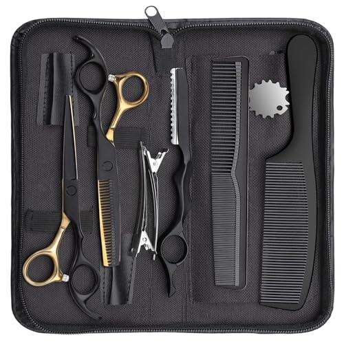 GREATRICH Tijeras Peluqueria Cortar Pelo, Tijeras Peluqueria Profesional Entresacar, Set Profesional de Tijeras para Pelo de Acero, Bolsa para Peluqueros, Principiantes y Uso Doméstico