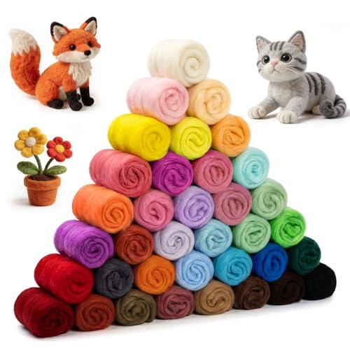 Acsatont Lana de Fieltro Set 36 Colores Fibra Natural,Lana de Fieltro Kit Completo para Niños y Artesanías Creativas Manualidades y Tejer,Set de Fieltro Seco y Húmedo Lana para Principiantes 144g