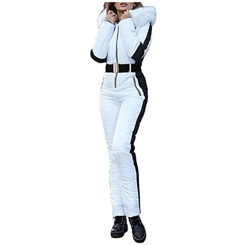 MODSGUE Mono de esquí de una pieza para mujer, invierno, cálido, conjuntos de esquí en la nieve, mono para exteriores, resistente al agua, a prueba de viento, traje de nieve, mono largo con capucha