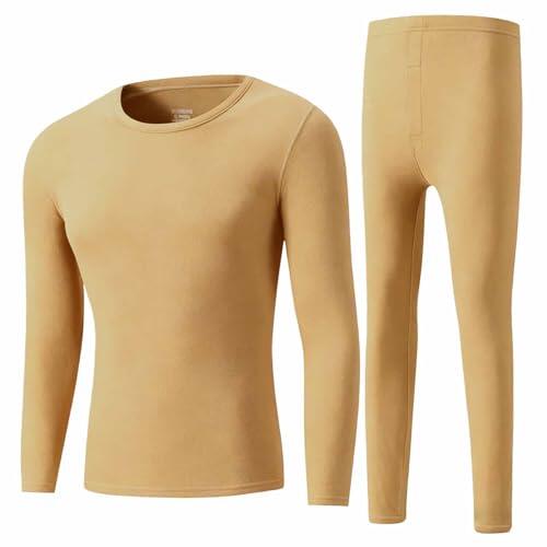 Ropa Interior Hombre,Conjuntos Térmicos para Hombres Invierno Cuello Redondo Camisetas Termicas Hombre Manga Larga y Pantalones Largos Camisa y Pantalón de Compresión Suave Cómodo Ropa de Dormir