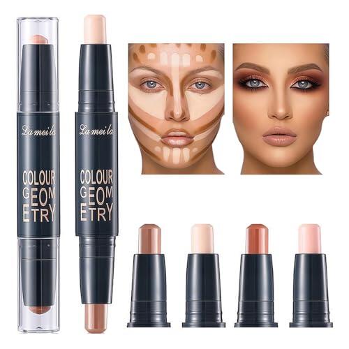 ARYIMYDP Barra de Contorno de Doble Cara con 4 Tonos de Piel, Iluminador y Bronceador, Maquillaje de Cobertura Duradera, Contorno Perfecto y Antimanchas