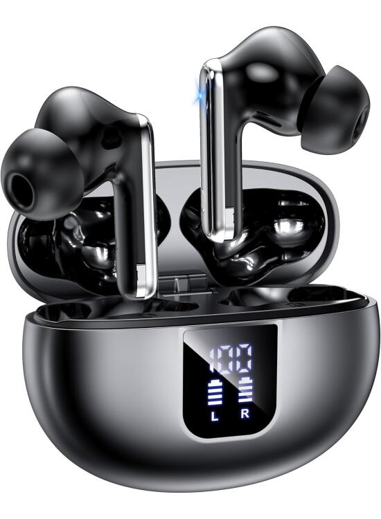 Auriculares Bluetooth intrauditivos, auriculares inalámbricos ANC Bluetooth 5.4, 36H Tiempo de reproducción Pantalla LED, Modo transparencia Cascos Sonido estéreo con graves profundos, IP7 Impermeable