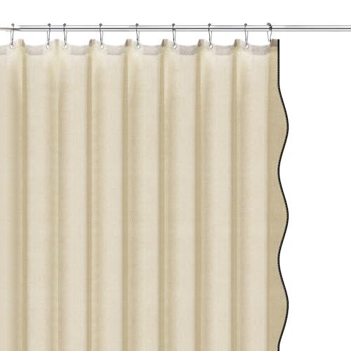 WYYFXY Cortina de ducha marrón 180 × 180 cm, cortina de ducha con estructura de lino, cortina de ducha, borde ondulado, cortina de baño, cortina de ducha, resistente al agua, con 12 anillos de cortina