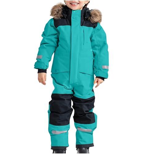 Mono de Esquí Niños, Traje de Nieve Niño Niña Cálido Transpirable Snowsuit con Capucha Impermeable Térmico de Una Pieza Ropa Invierno para 1-15 Años (Sky Blue, 8-9 Years)