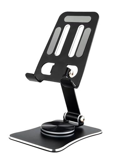 GRIFEMA GB1055 Soporte Móvil de Escritorio Plegable, 360° Giratorio, Altura y Ángulo Ajustables, Soporte para Teléfono de Aleación de Aluminio, Compatible con iPhone, Samsung y Android 3,5–10,5″