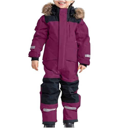 Mono de Esquí Niños, Traje de Nieve Niño Niña Cálido Transpirable Snowsuit con Capucha Impermeable Térmico de Una Pieza Ropa Invierno para 1-15 Años (Dark Purple, 10-11 Years)