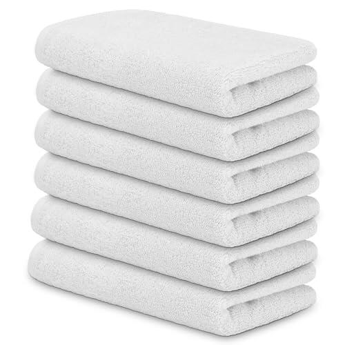 DECASATEXTIL Pack 6 Toallas Lavabo 40x70 cm – Algodón Suave y Absorbente – Toallas Baño para Mano, Cara y Gimnasio – Ideales para Uso Diario (Blanco)