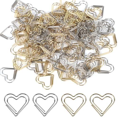 100 Pcs Clips de Papel Pequeños, Paper Clips Oficina, Clips de Papel en Forma de Corazón Plateados y Dorados, Pinzas Papeleria Metalicas para Sujetar Hojas Libros Documentos Material de Oficina