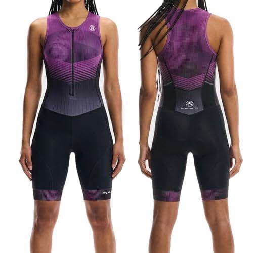 MY KILOMETRE Traje de Triatlón para Mujer Sin Mangas – Trisuit con Cremallera Completa y 2 Bolsillos Traseros Reflectantes Secado Rápido UPF50+ Trasero para Natación, Ciclismo y Carrera