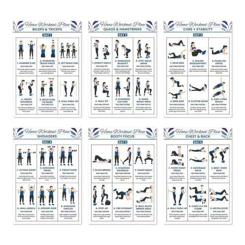 Pósteres de Entrenamiento para Gimnasio en Casa | Rutina De Ejercicios Para Gimnasio En Casa De Cuerpo Completo 6 Piezas | Póster De Entrenamiento Tabla De Acciones De Yoga | Para Dormitorio Oficina S