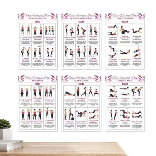 Eastuy Tabla De Ejercicios,6 Piezas Rutina Completa de Ejercicios con Seguimiento - Guía De Entrenamiento Para Yoga Y Mancuernas | Para Dormitorio Oficina Sala