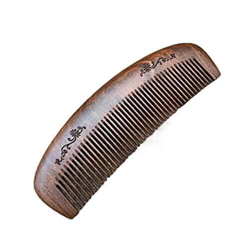 Peine de madera de dientes finos - Peine decorativo con diseño tallado for el cuidado diario del cabello y uso doméstico.