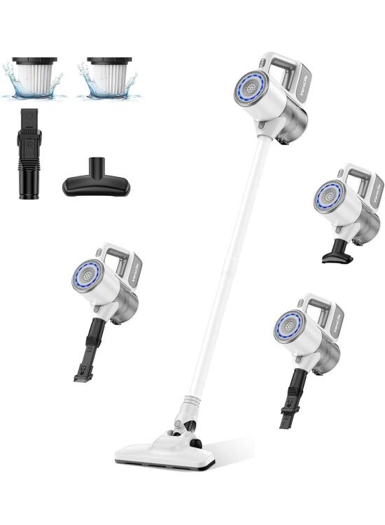 VersLife S6 Aspiradora Escoba sin Cable 2 en 1 con Tubo de Extensión, Multifuncional, Múltiples Boquillas, Carga por USB Tipo C, Filtro HEPA, Múltiple Filtración, para Suelos de Madera/Sofás/Coche