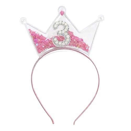 Corona de cumpleaños rosa, Decoraciones con purpurina para niñas en el 3er cumpleaños, Fiesta de princesa, Diadema con brillo para niños