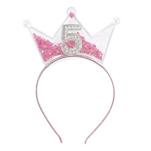 Corona rosa de cumpleaños, decoraciones brillantes para niñas de 5 años, diadema princesa para fiestas infantiles