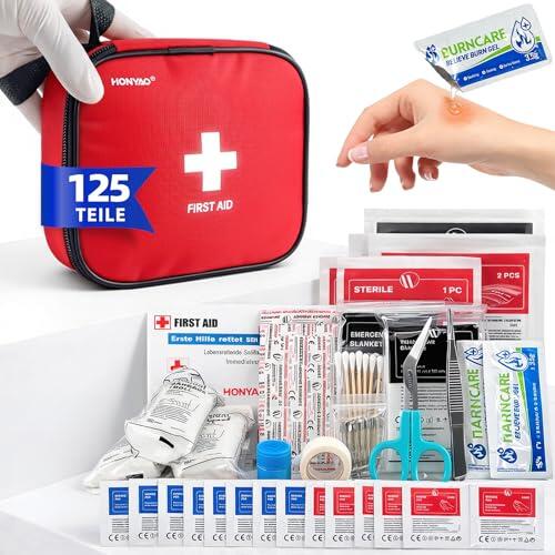 HONYAO® Botiquin de Primeros Auxilios 125 Piezas, Portátil First Aid Kit, Kit Primeros Auxilios, Mini Botiquin para Coche Casa Lugar Trabajo Acampar Mochila Hogar Senderismo Viaje