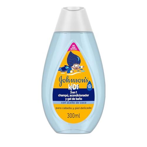 Johnson’s Kids Champú niños, acondicionador pelo y gel de baño 300 ml | 3 en 1, enriquecido con aceite de coco, para cabello y piel delicada, testado por pediatras, dermatólogos y oftalmólogos