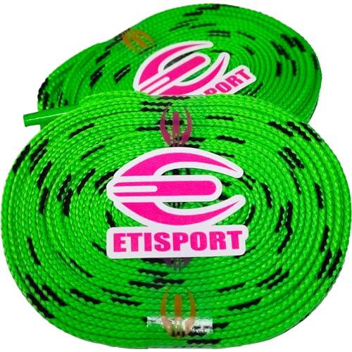 ETISPORT Par de cordones planos profesionales, para hockey, botas hielo, línea sobre ruedas. Resistentes. Largo 3 m - 118in cada uno. (Verde Fluor)