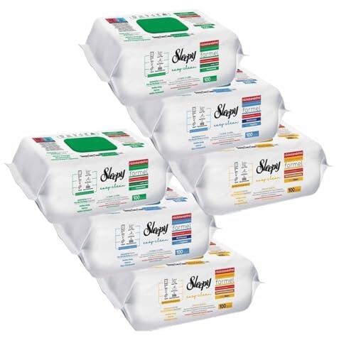 Sleepy Easy Clean - Juego de toallitas húmedas para limpieza de superficies (2 amarillos, 2 verdes, 2 azules, 600 toallitas)