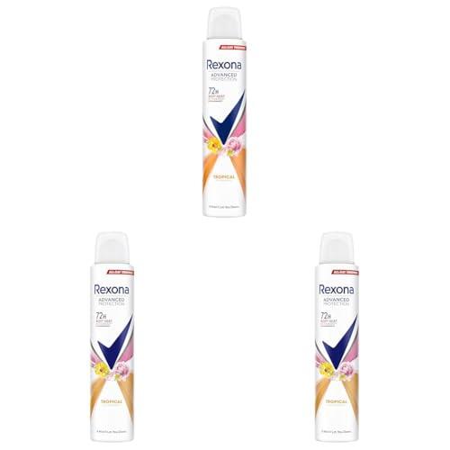 Rexona Advanced Protection Desodorante antitranspirante Aerosol Mujer Tropical 72 horas con tecnología Body Heat Activated 200 ML (El embalaje puede variar) (Paquete de 3)