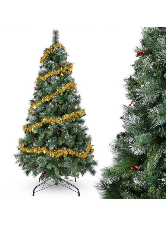 YEAUPE PRO Árbol de Navidad Artificial de 170cm con Bayas Rojas y Efecto Nieve, Decorado, PVC, Montaje en 3 Partes, Base de Metal