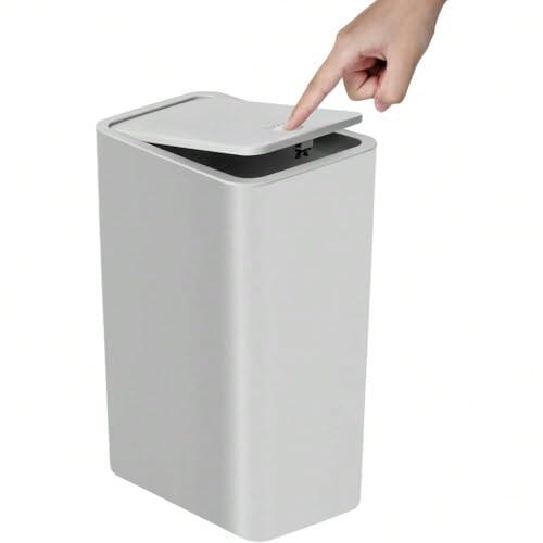 MIMOCASA Cubo de Basura con Tapa a Presión: Cubo Basura de Plástico de 10 L, para cocina, baño, sala de estar, oficina, lugar estrecho (Gris)