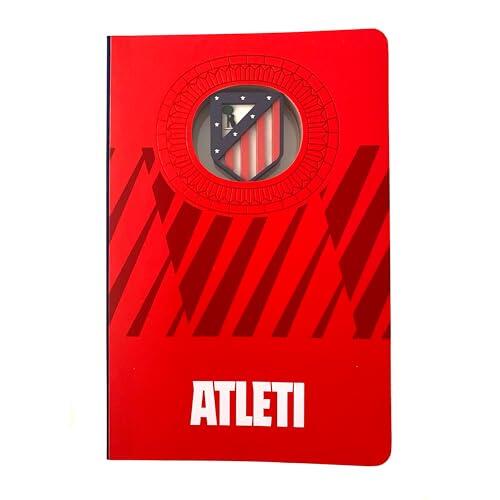 MOCIWORLD - Cuaderno Atlético de Madrid con Escudo en 3D - Encuadernación con Lomo Textil y Acabados de Calidad - 120 páginas sin pautar - Color Rojo - Tamaño A6